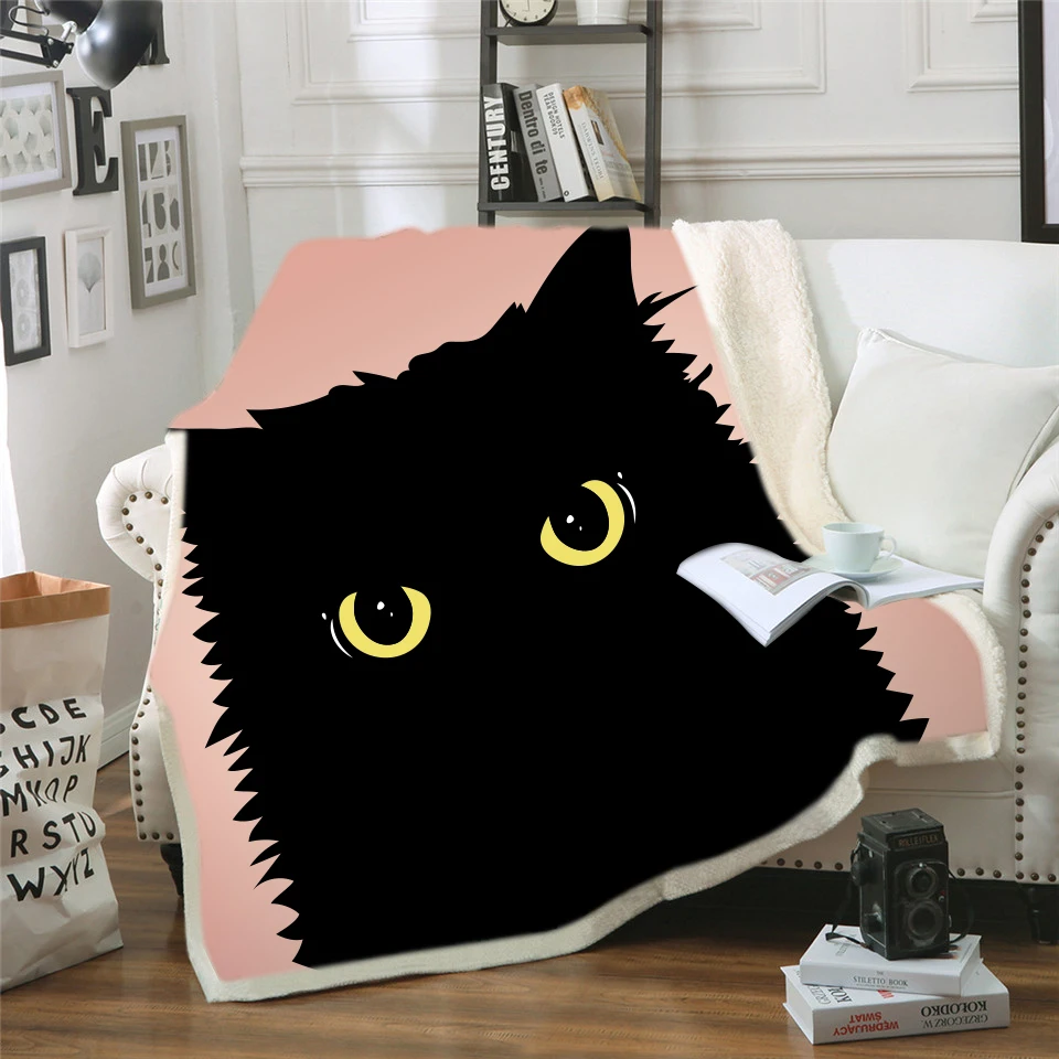 

Blanket on Bed Sofa 3D Cat Animal Printing Siamese Sherpa Blanket Pet Brown Bedspread Plush Comfortable Thin Quilt