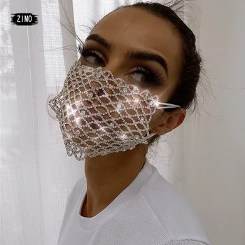

sparkly rave mask fashion Pearl Rhinestone Crystal Halloween Party club Prop Role Playing Stage Accessories Women Masked Singer