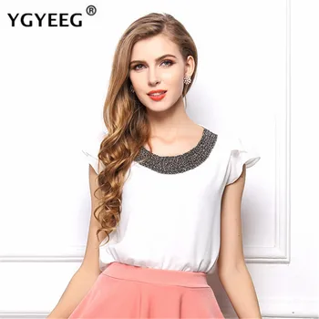 

YGYEEG White Blouse Womens Tops Fashion 2018 New Women Summer Chiffon Blouse Plus Size Ruffle Batwing Short Sleeve Casual Shirt