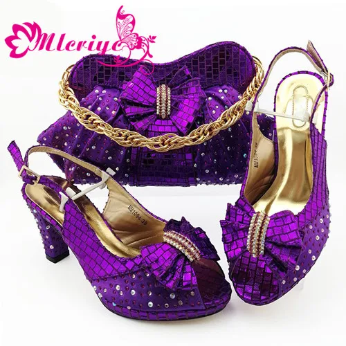 Новое поступление; комплект из свадебных туфель и сумочки в африканском стиле; итальянская обувь и сумочка в комплекте; женские вечерние туфли в нигерийском стиле - Цвет: Фиолетовый