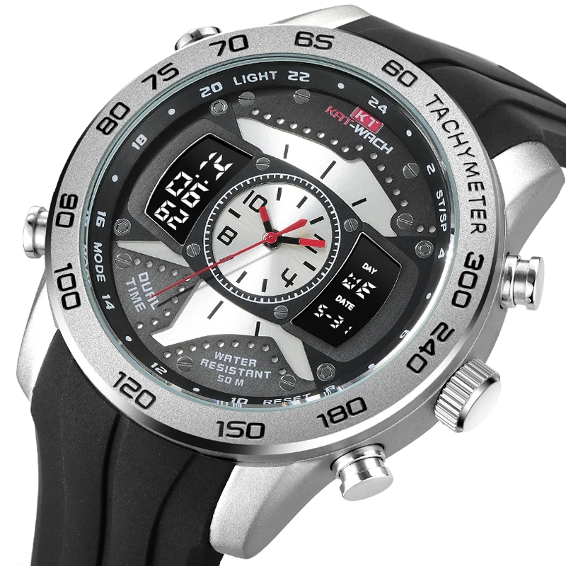 Kat Wachメンズクロノグラフアナログクォーツ時計日付発光手防水シリコーンストラップwristswatch時計レロジオmasculino Quartz Watches Aliexpress