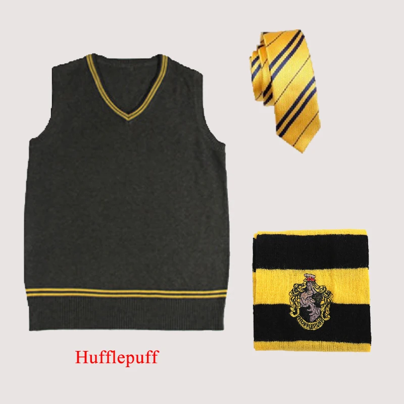 Hufflepuff Tie Scarf 4 шт. комплект Поттер Косплей Гриффиндор свитер галстук шарф шапка для взрослых зимний жилет Slytherin Ravenclaw Hufflepuff костюмы D2103AD - Цвет: Hufflepuff Tie Scarf