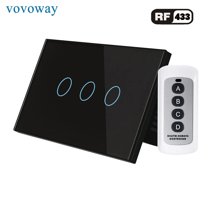 Стеклянная панель vooway US сенсорный выключатель светильник RF433 Беспроводное управление настенный постер 3 Gang