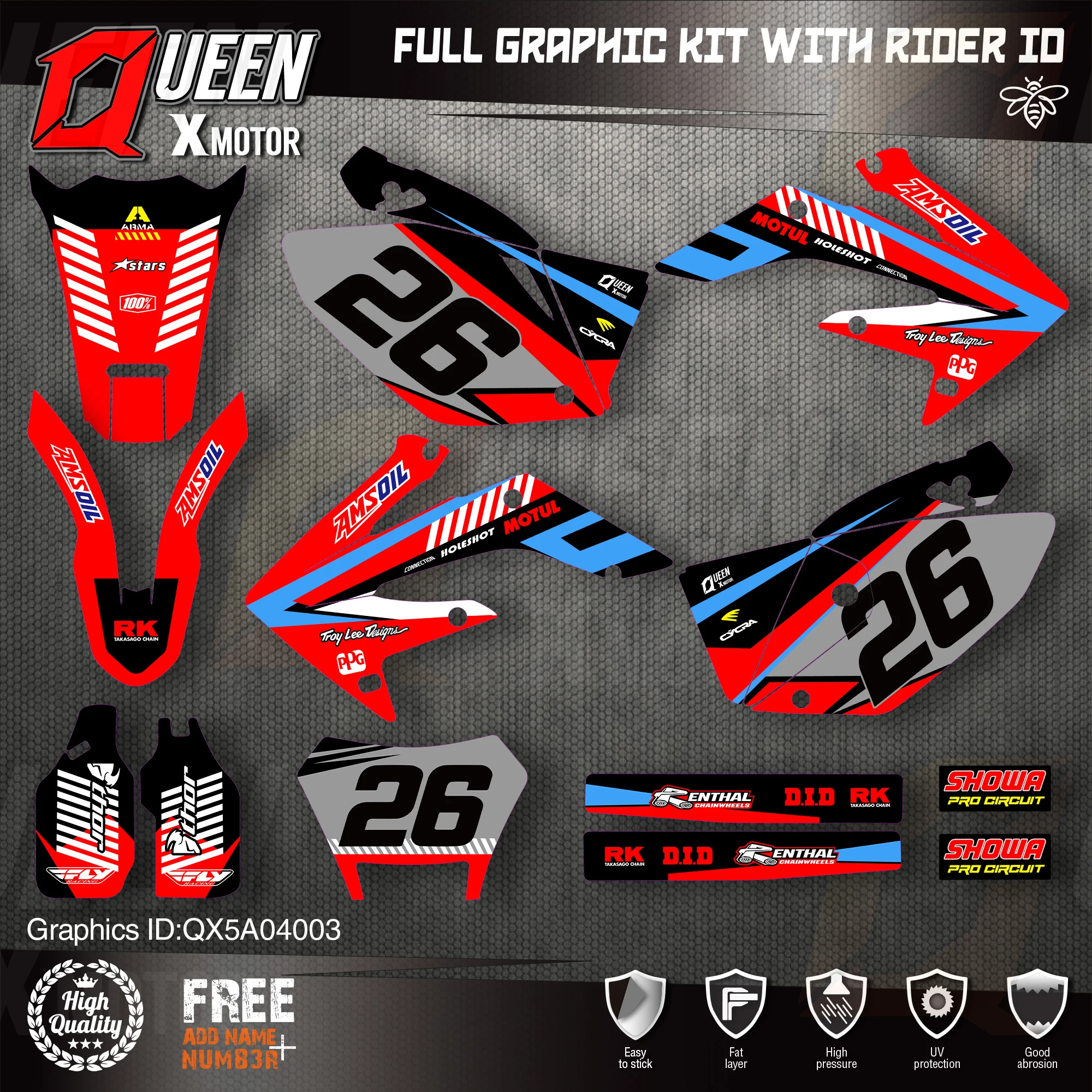 

QUEEN X MOTOR Custom Team Graphics Backgrounds Decals Stickers Kit For HONDA 2004-2007 2008-2015 2016 2017 2018 2019 CRF250X 003