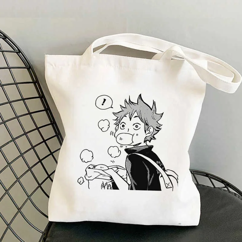 Janpanese Anime Haikyuu Shopper Bag Tote Canvas Shoulder Bag Women Reusable Shopping and Other Handbag for Girl Canvas Crossbody 