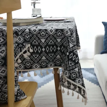 

European style black badge geometric fashion tablecloth dining table TV cabinet tassels hotel decoration bedside cupboard cover