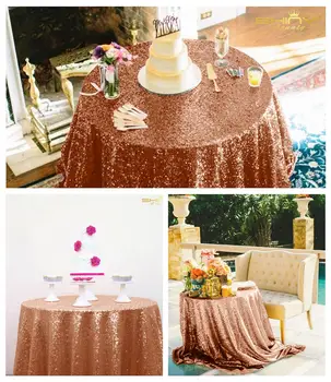 

Sequin Tablecloth Round 120 Inch Rose Gold Bling Sparkly Table Linen for Wedding Party-M0110