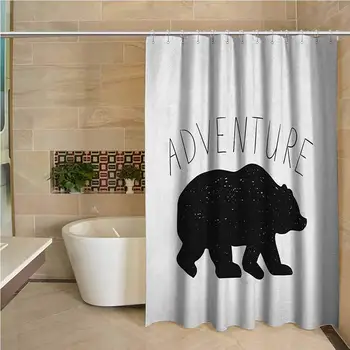 

Adventure Professional Shower Curtain Black Silhouette of a Wild Bear Zoo Animal Nature Passion Hipster Design Decorative