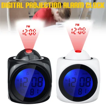 

LED Multifunction Alarm Clock Wall/Ceiling Projection LCD Digital Voice Talking Temperature Projection Digital Alarm Clock