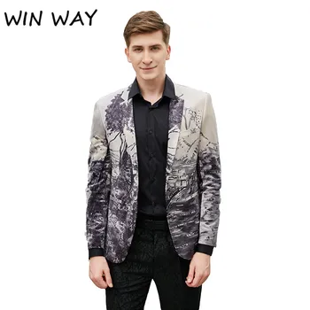 

Win Way M-4XL Trendy Party Blazer Slim Fit Fashion Pattern Jacket High Quality Stage Wedding Clothing For Host