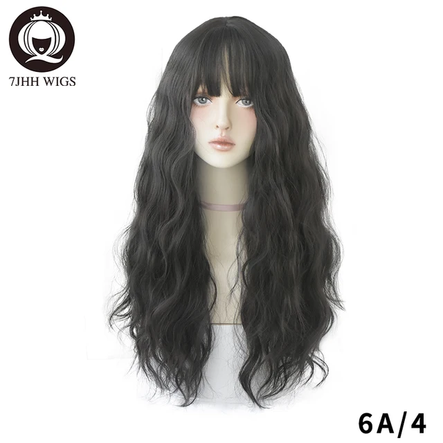 7JHH WIGS Blue Deep Wave Wig With Bangs For Women Long Omber Brown Hair Layered Heat Resistant Cosplay Party Synthetic Wig QH-6A-4