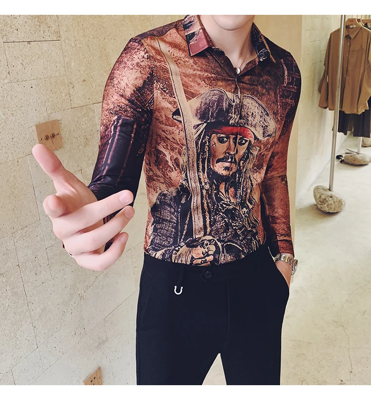 Клубные сексуальные ночные рубашки для бара Slim Fit Camiseta Masculina Роскошные Рубашки с принтом Мужские рубашки в стиле барокко дизайнеры Camisa Social