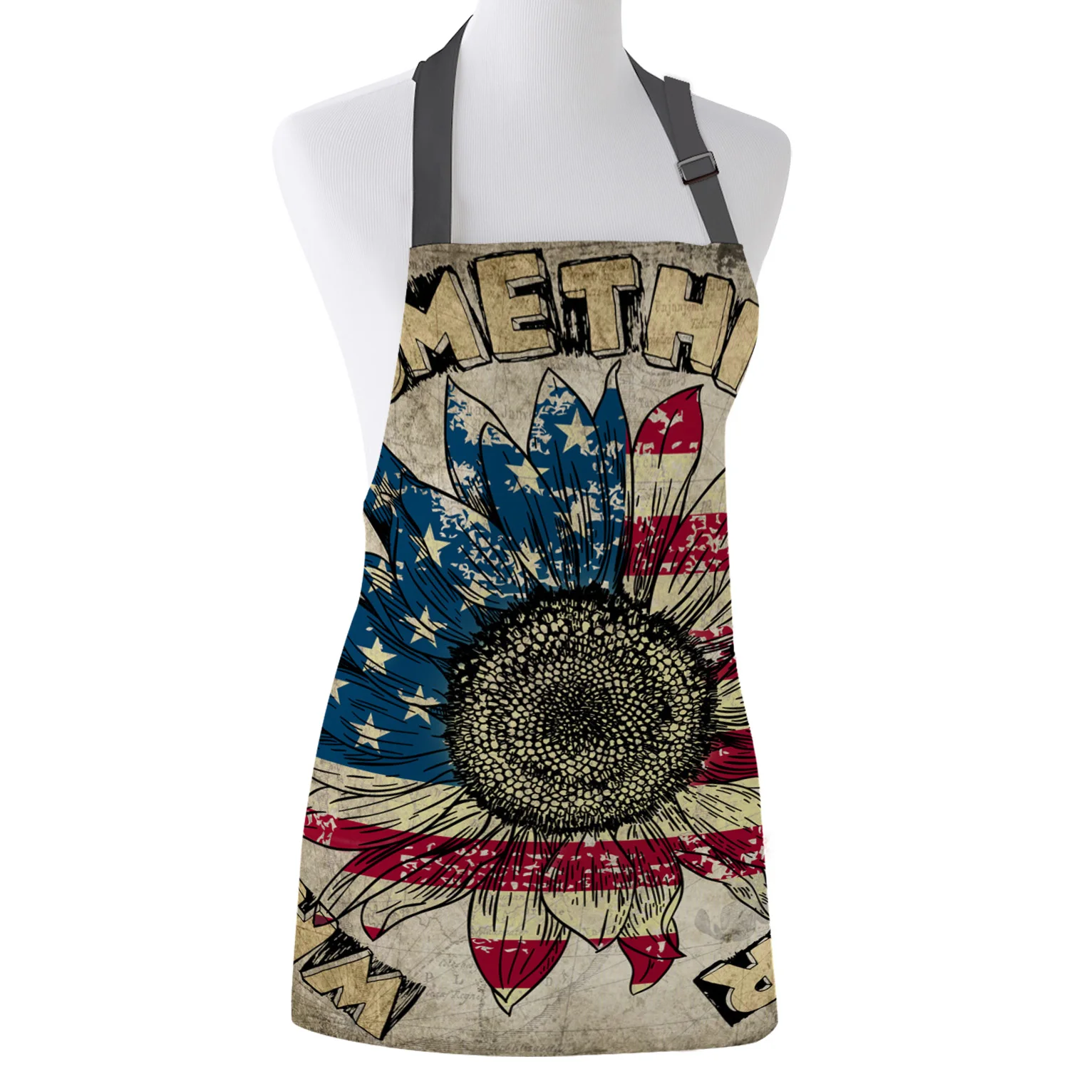 Sunflower Flag English Alphabet Retro Style Print Apron Unisex Kitchen Bib with Adjustable Neck for Cooking Gardening | Дом и сад