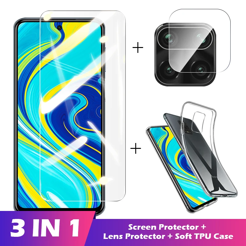 3 в 1 чехол + Защитное стекло для xiaomi redmi note 8 9 pro 5G экран протектор объектива temered MI