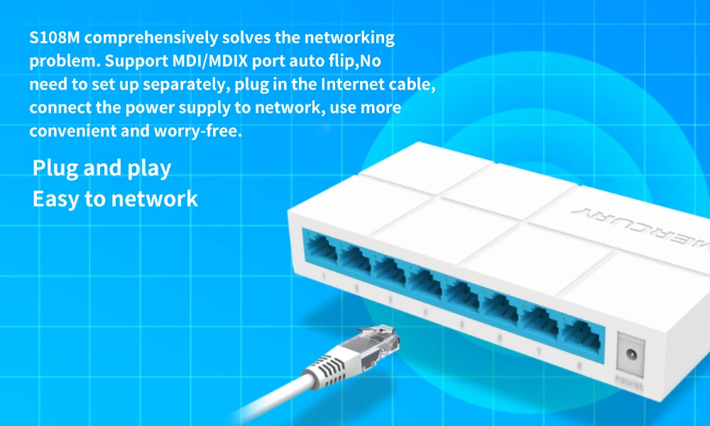 MERCURY S108M 8-Порты и разъёмы Настольный Ethernet-коммутатор, 10/100 Мбит/с Автоматическое согласование RJ45 Порты, Auto MDI/MDIX