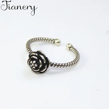 

JIANERY Bijoux Boho 925 Sterling Silver Rose Flower Rings for Women Lady Rings Fashion Party Statement Jewelry Wholesale