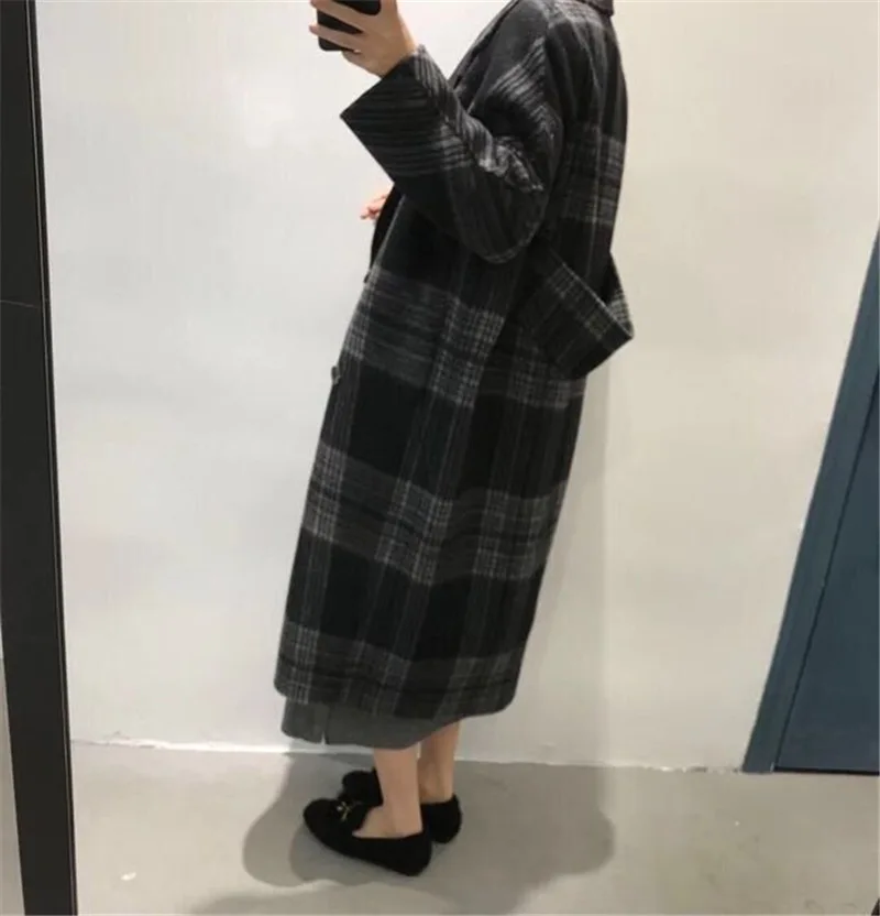Dongdaemun, с девятым рукавом, мохер, плед, кокон, двубортный, шерсть, кашемир, пальто для женщин