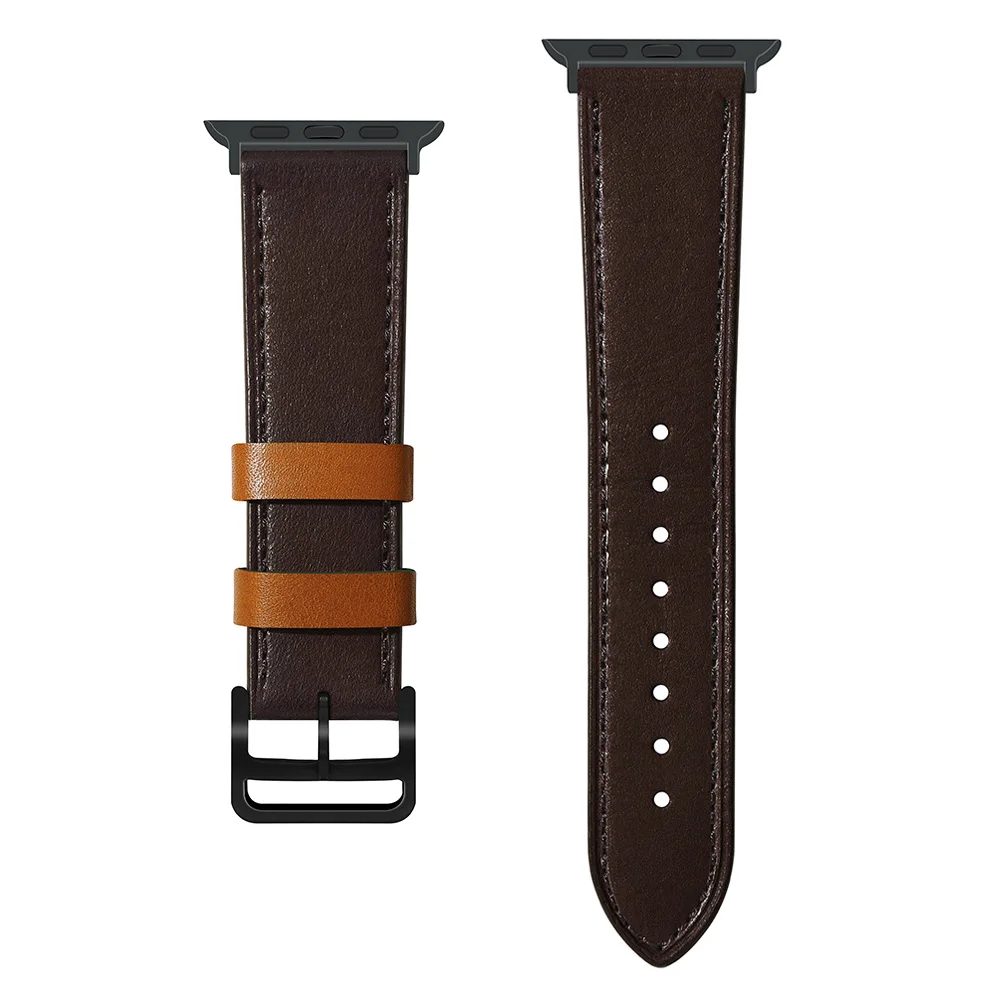 Coffee Кожаный полосатый ремешок для Apple Watch Series 5 4 3 2 1 модный двухцветный браслет для iWatch 40 мм 44 мм 38 мм 42 мм наручный ремень - Цвет ремешка: Coffee