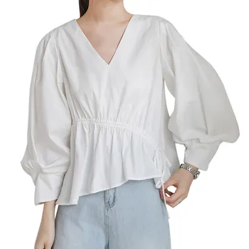 

Women's Blouse Hot Sales 2019 Unique Fashion Creative V-neck Irregular Loose Girlfriends Shirt Long-sleeved Shirt For Ladies