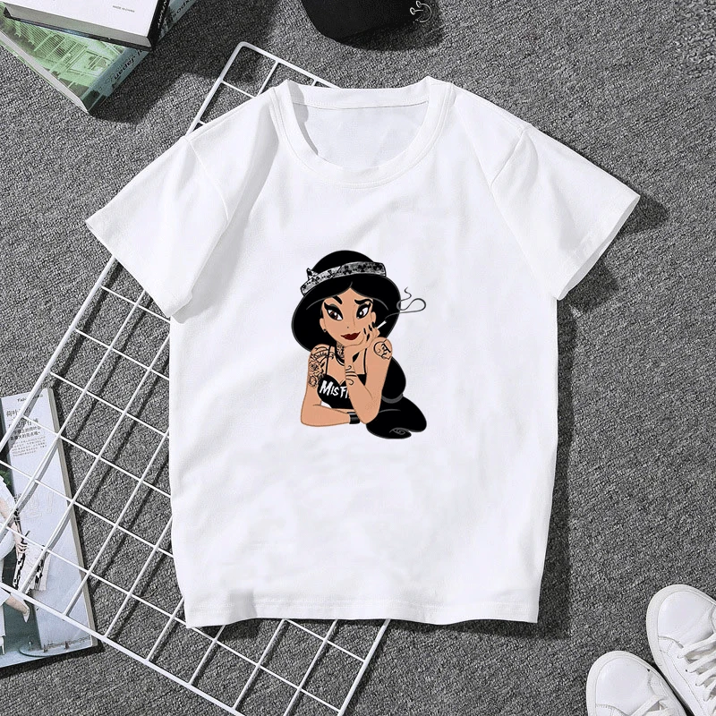 Белоснежка и принцесса Алиса Харадзюку футболка для женщин Kawaii тату печать Mash Up Top панк женские футболки с коротким рукавом Одежда