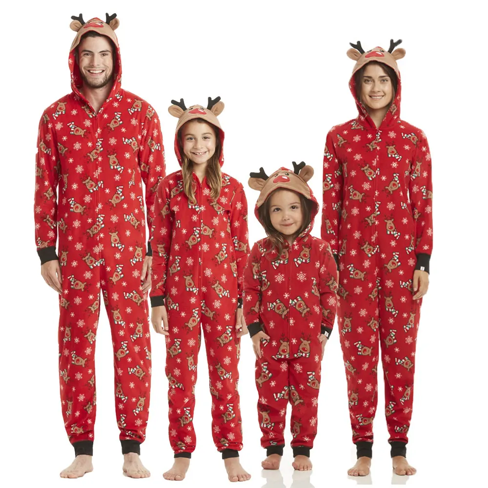 Рождественские одинаковые рождественские пижамы для всей семьи; комплект пижам с капюшоном и принтом оленя; Модный повседневный костюм; одежда для сна; подарки