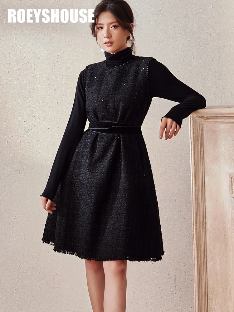 Temperament little fragrance vest dress female autumn and winter new intellectual lace-up slim mid-length skirt