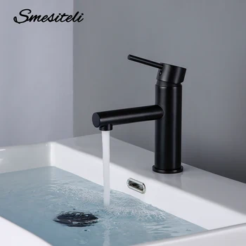 

Smesiteli Newly Modern Basinfaucet Black Or Brushed Gold Solid Brass Single Handle Hot And Cold Water Sink Mixer Tap