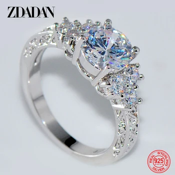 ZDADAN 925 Sterling Silver 8MM Zircon Finger Ring For Women Fashion Wedding Jewelry Accessories Wholesale 1