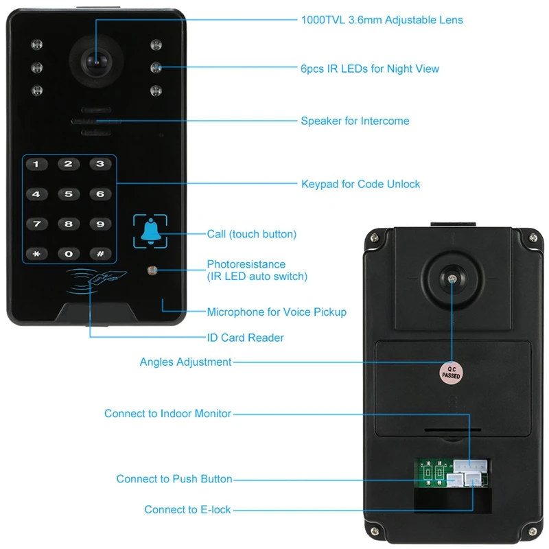 Wired Press Key 7 Inch Video Door Phone Intercom Doorbell System Kit Night-Vision 1 Rfid Keypad Code Ir Camera+1 Monitor