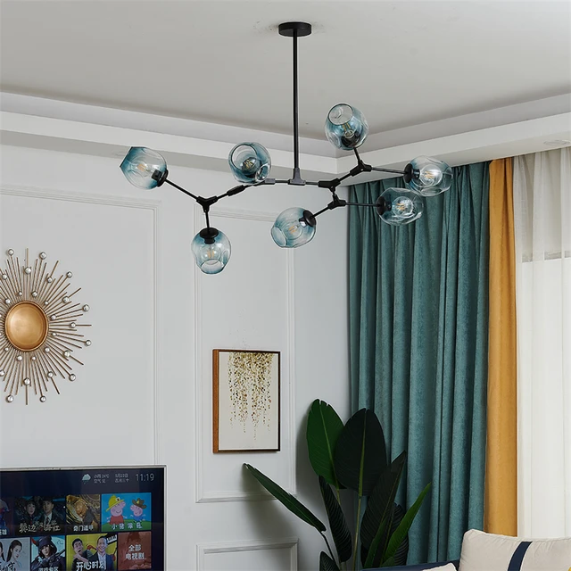 Modern Glass LED Chandelier Ball Lighting Lustre for Living Room Villa Bedroom Pendant Lamp Indoor Decoration Kitchen Fixtures 27