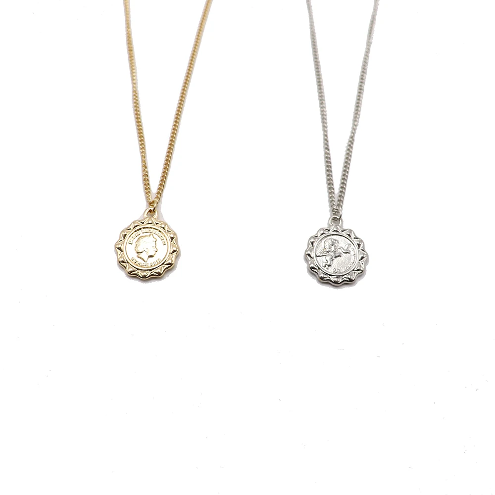 HF JEL, винтажное ожерелье с резной монетой для женщин, модное Золотое серебряное ожерелье с медальоном, Трендовое длинное ожерелье с подвеской, ювелирные изделия в стиле бохо