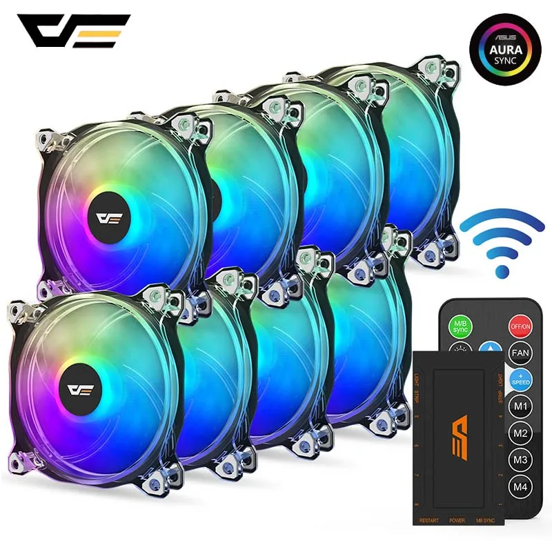 Goedkoop Darkflash PC Case Fan Computer 120mm Fan Clear Frame Rustig + Remote Computer Cooling CPU Cooler ASUS AURA SYNC RGB Case Fan CF8