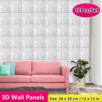 

12 Pcs 30x30cm Wallpaper Mural Tile-Panel-Mold Decorative 3D Wall Panels in Diamond Design Matt White