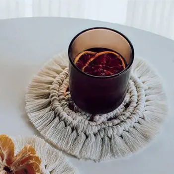 

Hand Woven Placemats Table Pads Macrame Heat-insulating Non-Slip Tea Cup Pads for Home Restaurant Table Ornament new