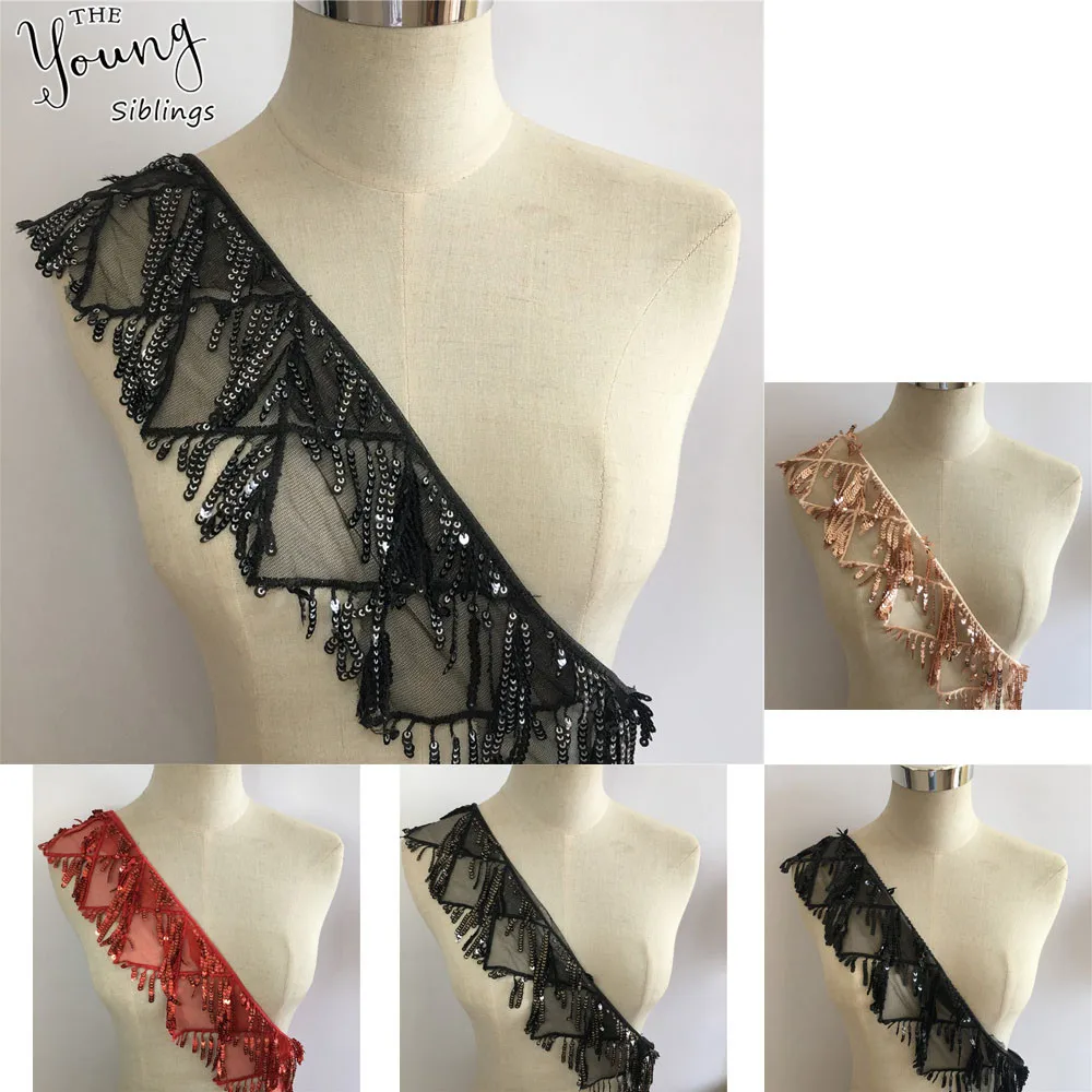 

1 meter for sale New arrive Lace Collar Embroidery Neckline Sequins Tassels Applique Sewing Fabric DIY Clothing Accessories