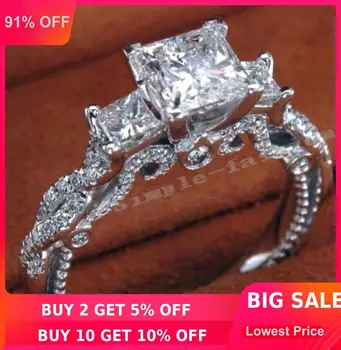 

2016 Women vintage ring Handmade Three-stone 2ct 5A Zircon Cz 925 Sterling silver Engagement Wedding Band Ring for women