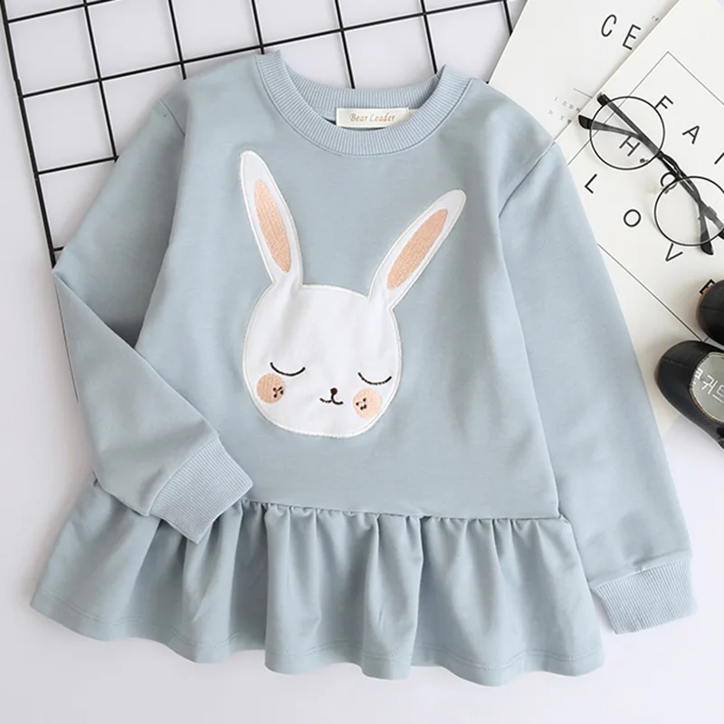 sky blue az1714 Bear leader/платье для девочек; Новинка; брендовая блузка для маленьких девочек; одежда для детей с длинными рукавами и капюшоном с кроличьими ушками и рюшами; Одежда для девочек - Цвет: sky blue az1714
