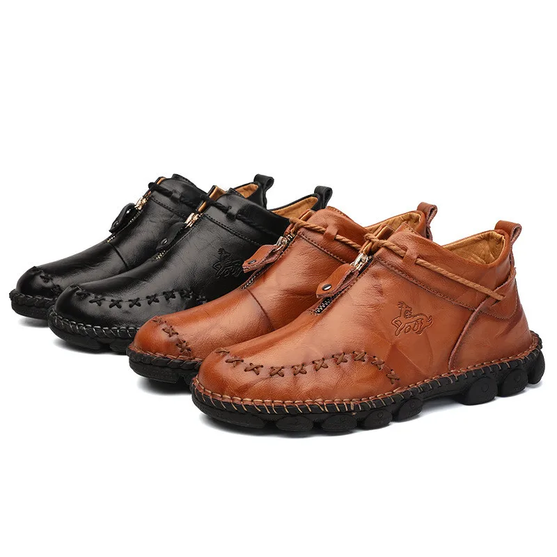 38-48 ботинки зимние теплые Нескользящие удобная мужская обувь из натуральной кожи#865