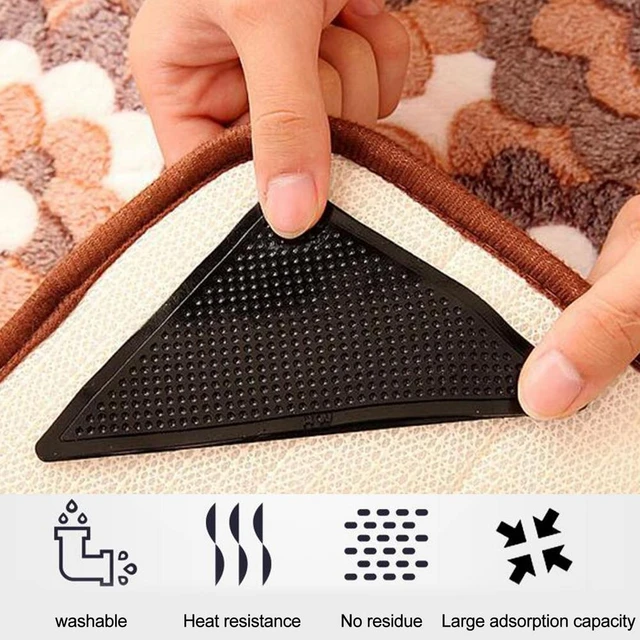 4pcs Carpet Slip Stickers Non-slip Silicone Rug Grippers Reusable Washable  