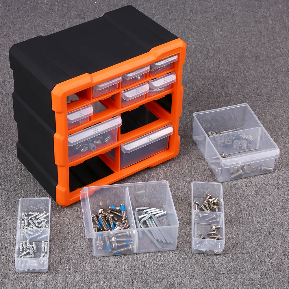 Drawer Plastic Parts Hardware Organizer Storage Box Tools Components Container Accessories Storage Case with 12 Dividers Grids