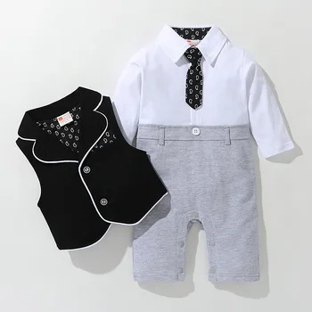

New Baby Clothes Spring and Autumn Clothes Newborn One-piece Vest Two-piece Gentleman Crawling Clothes Boy Warm Autumn Clothes
