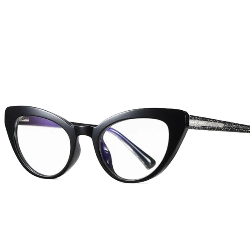Anti Blue Light Cat Eye Reading Glasses Women Black Vintage Eyeglasses Glitter Frame Magnifying Glasses For Computer Wives +1 +6 4