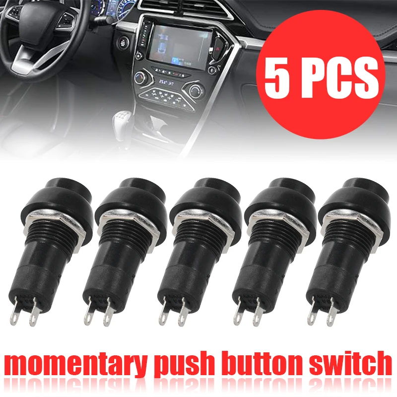 5pcs/set On-Off Momentary Push Button Black Car Switch SPST Horn Switches 1A/250V 20A/12V for Auto Dashboard Boat