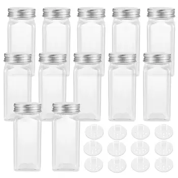 

12PCS Spice Jars Square Glass Containers Seasoning Bottle Kitchen and Outdoor Camping Condiment Containers with Cover Lid