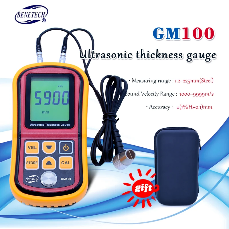 Ультразвуковой толщиномер Benetech GM100 1 2 225 мм (сталь) цифровой ЖК измеритель толщины