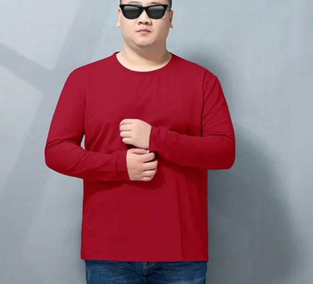 Красный Футболки с длинным рукавом зимние мужские 10XL 12XL размера плюс нижнее белье простые Большие размеры o-образным вырезом высокого качества мужские хлопковые удобные футболки 60 - Цвет: Красный