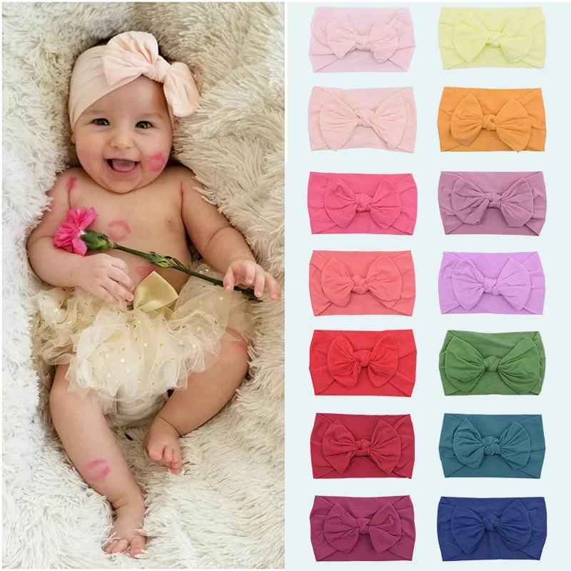 Newborn Toddler Baby Girls Solid Bow Knot Turban Headband Headwear Soft Elastic Fabric Cute Princess Headband Hair Accessories
