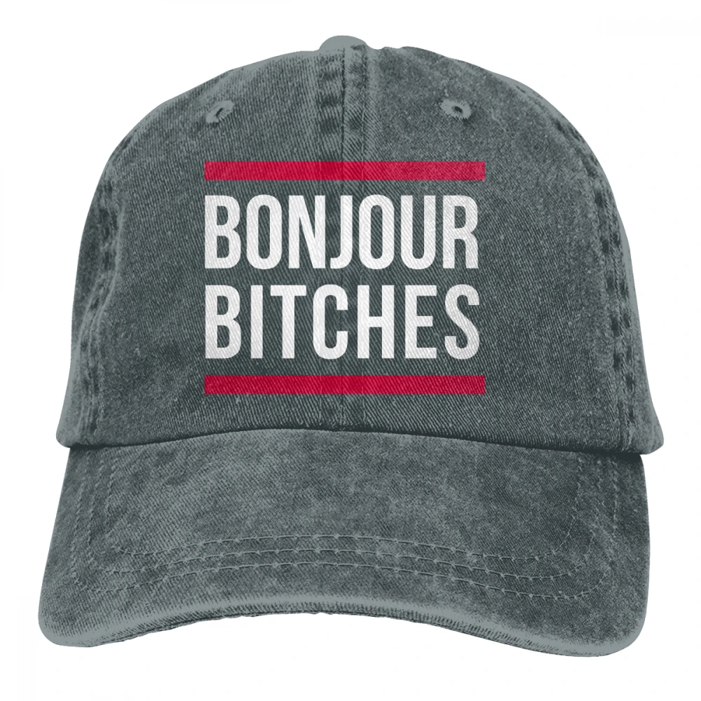 Bonjour Casquette черный унисекс Мужские Женские джинсовые бейсболка с ремешком кепки Регулируемый Гольф папа шляпа
