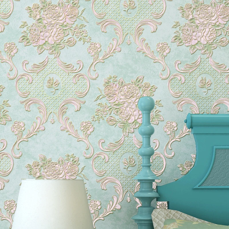 American Style Rustic Small Flower Non-woven Wallpaper Roll Blue Pink Beige 3d Embossed Floral Living Room Wall Paper For Walls