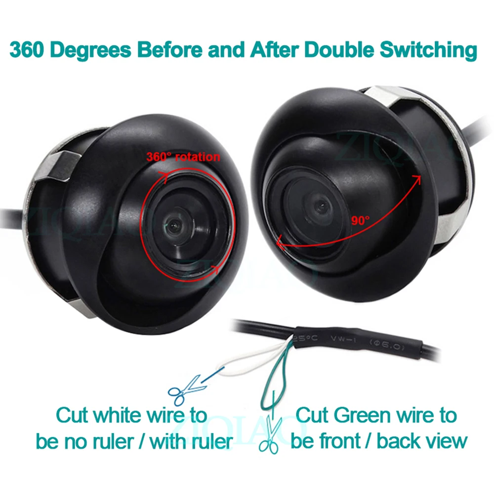 ZIQIAO Front Side View Reverse Camera 360° Rotation HD Night Vision Waterproof Car Rear View Parking Camera